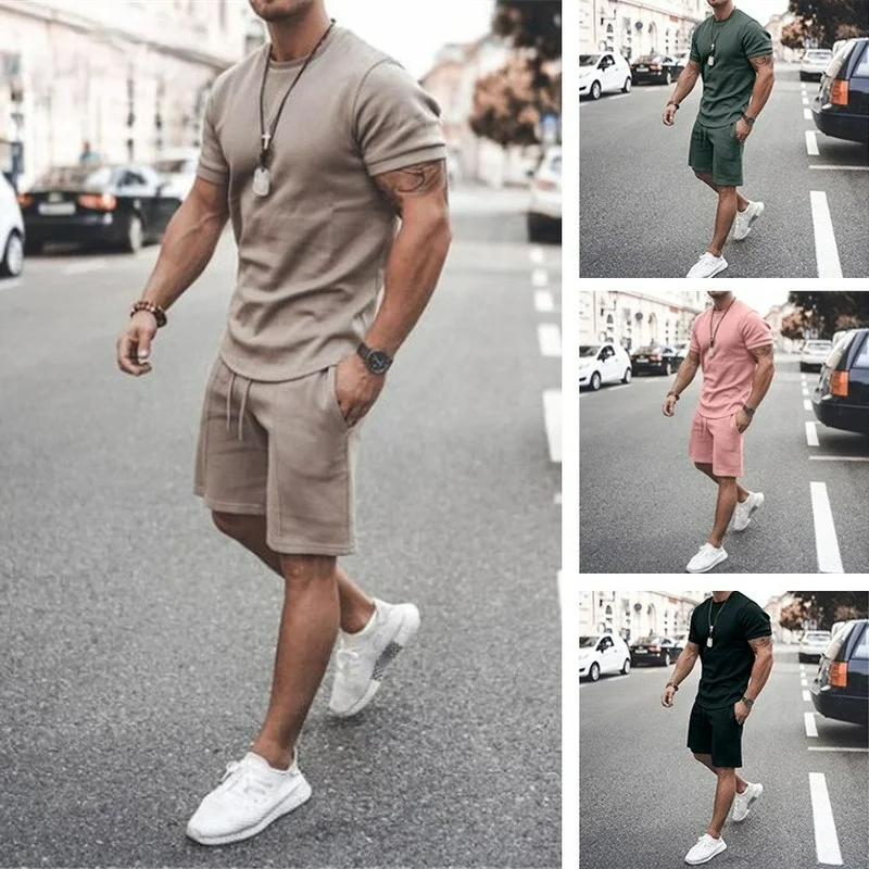 

Men Clothing 2021 Summer Hot Style European American Short-sleeved T-shirt + Shorts Two-piece Sports Casual Men's Suit