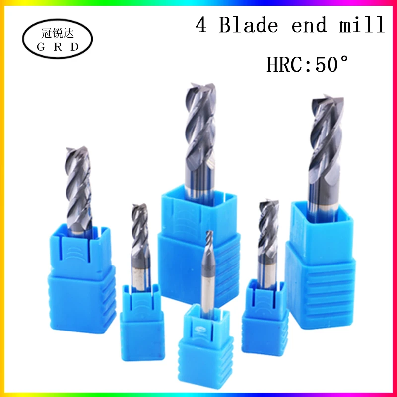 

HRC50 4 flute tungsten steel end milling cutter 1mm~20mm 4mm 6mm 8mm 10mm 12mm cnc fixture cutting milling cutters 1.5mm tool