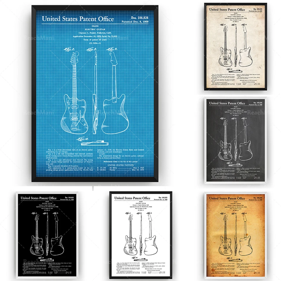 

Guitar 1959 Patent Printing Wall Art Poster Music Room Blueprint Gift Poster