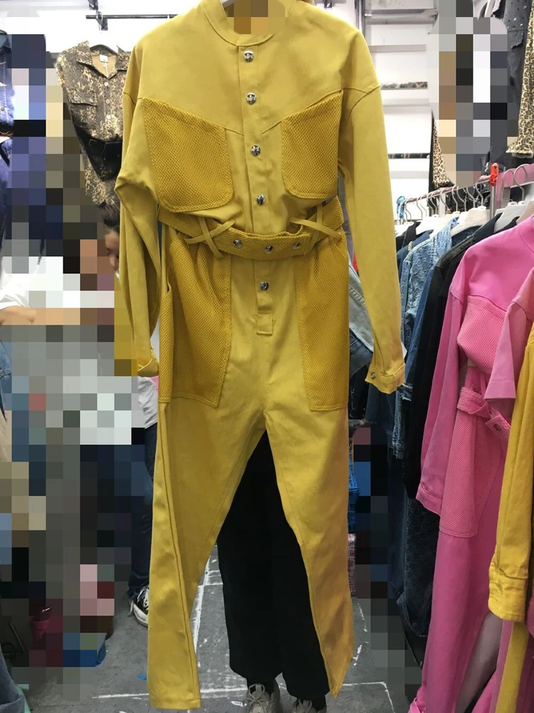 

2020 Cotton Sweatpants Casual Twill Pants Spring New Piece Trousers Loose Thin Long Sleeve Stand Collar Curling Jumpsuit Women