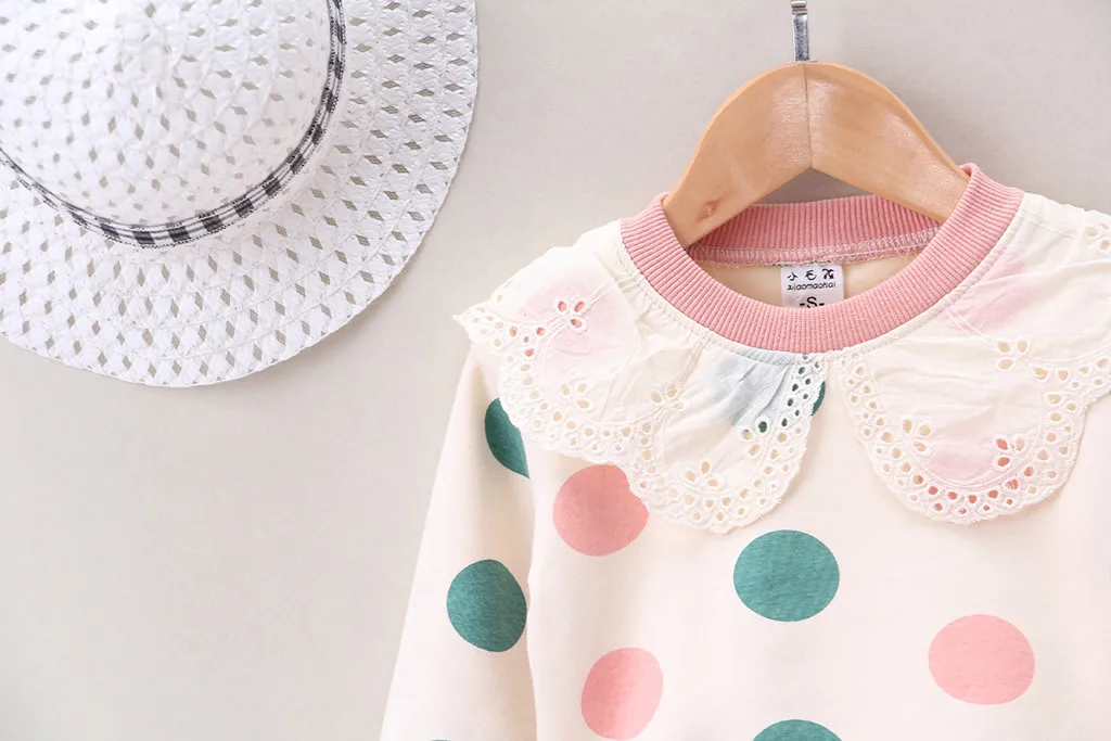 Toddler Baby Kids Girls Ruffles Dot Print Pullover Tops T-shirt Casual Clothes Children's Sweater Hoodie Autumn Winter