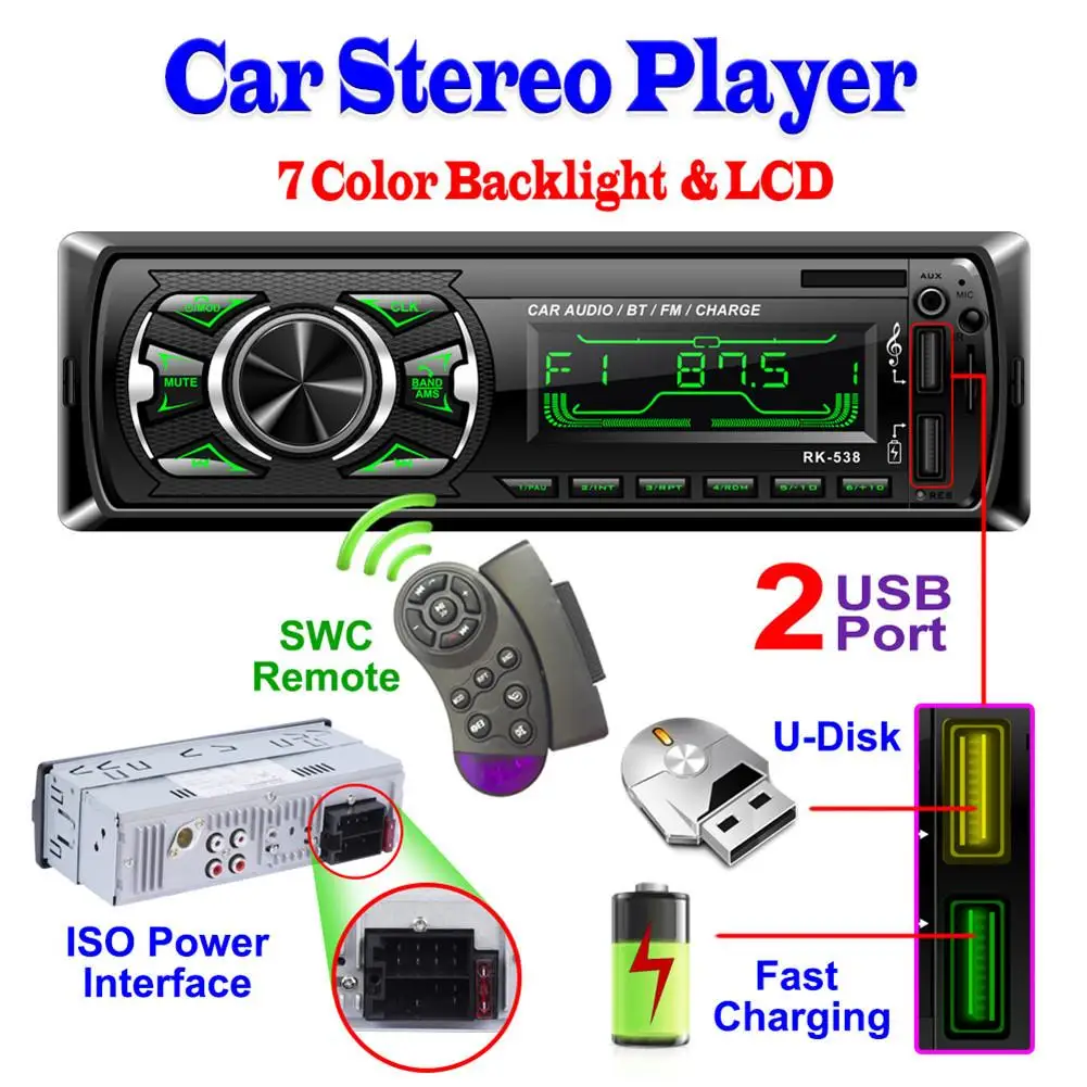 

Auto Radio Car Stereo MP3 Player Radio FM Aux Input Receiver SD USB Car Multimedia Player Remote Control Car Player