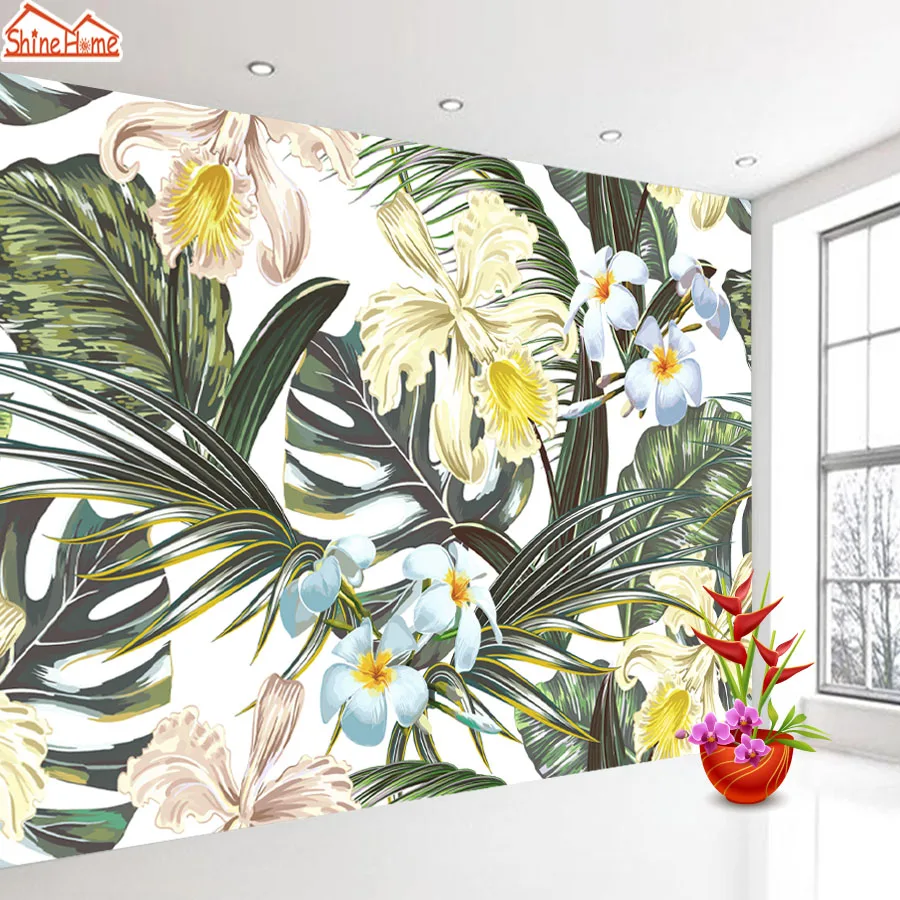 

Custom 3d Mural Wallpaper Tropical Rainforest Leaf Photo Sofa Background Wall Murals Non-woven Wallpapers for Living Room Roll