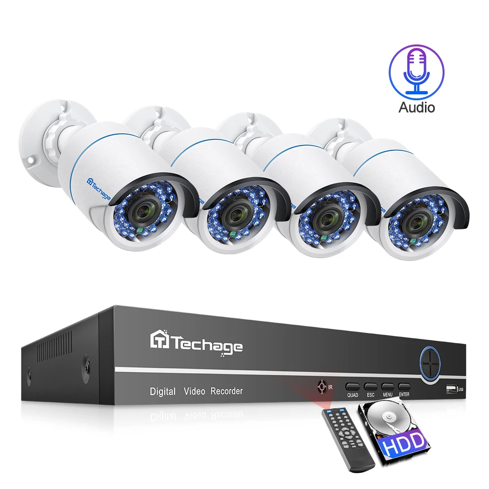 Techage 4CH 1080P 48V POE NVR CCTV система безопасности 1080P 2MP аудио ip-камера Открытый ИК ночного видения P2P комплект видеонаблюдения