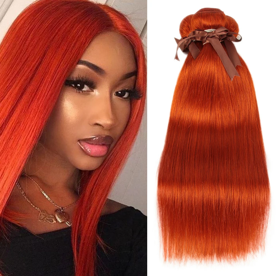 

Sleek Orange Straight Brazilian Hair Weave Bundles Deal Human Hair Extension Vendors 8 To 28 Inch Remy 100% Human Hair Bundles