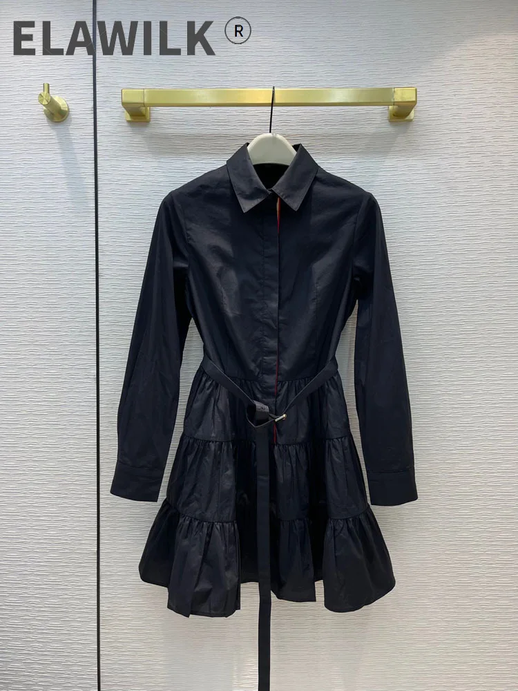 

Женское облегающее платье, черное платье с отворотом и длинным рукавом, с 3D вырезом, с высокой талией и широким подолом, с оборками, осень 2021