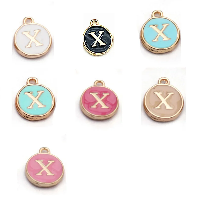 X Ckysee, 10 шт./лот, 12*14 мм, черный, белый, розовый цвет, эмаль, алфавит, начальные буквы, Подвески ручной работы, подвеска для Diy браслета, изготовления ювелирных изделий - Окраска металла: X