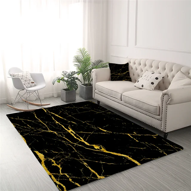 BlessLiving Marble Area Rug For Living Room Modern Gold Glitter Black Marble Stone Center Rug Trendy Bedroom Carpet Dropshipping 2