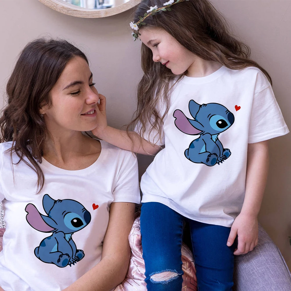 

Clothes Mom and Daughter Equal Breast T-Shirt Stitch Disney Family Look 2021 Aesthetic Love White Tshirt Short Sleeve Well Being