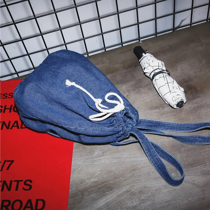 Женские джинсовые рюкзаки на шнурке школьные сумки для подростков девочек сумка