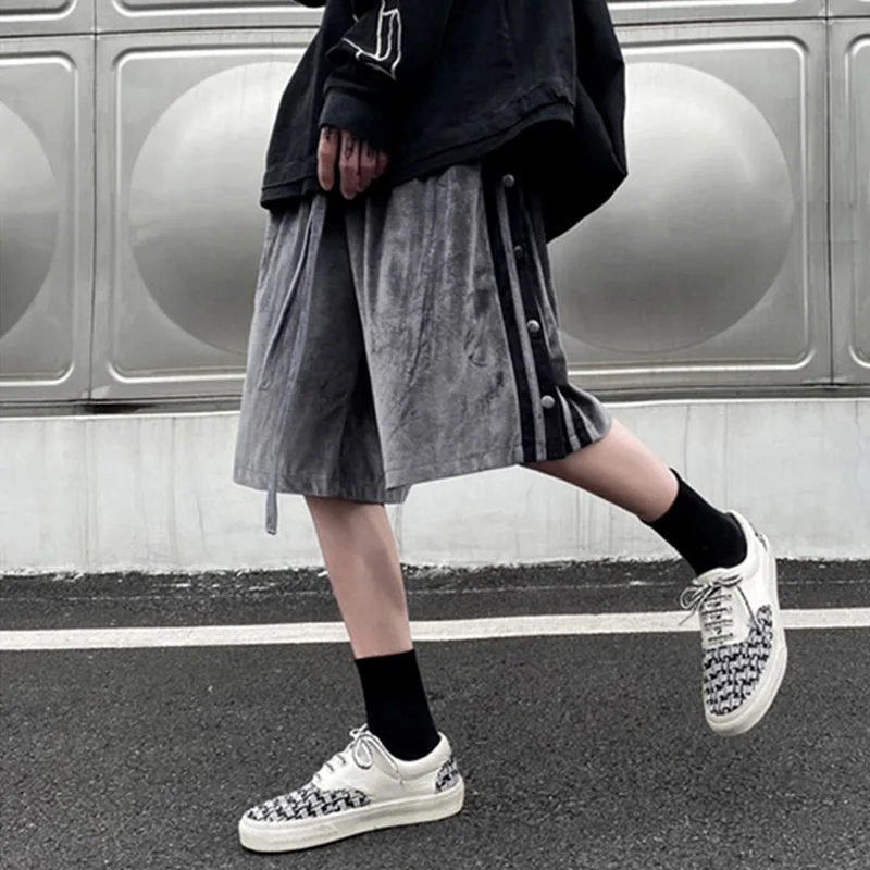 

Velvet Breasted Casual Shorts Men Sport Running Basketball Skateboard Clothing Korean Fashion Streetwear Loose Sweat Shorts