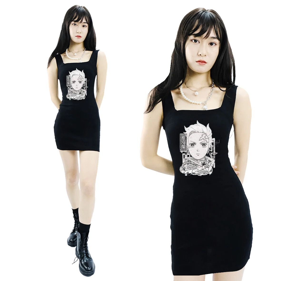 

Demon Slayer Harajuku Dresses for Women 2021 Bodycon Dress Women Y2K Summer Sexy Sleeveless Spaghetti Strap Beach Midi Dresses