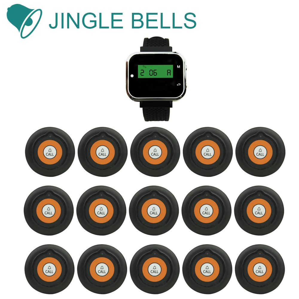 Беспроводная система вызова JINGLE BELLS 15 передатчиков + 1 часы пейджер официанта