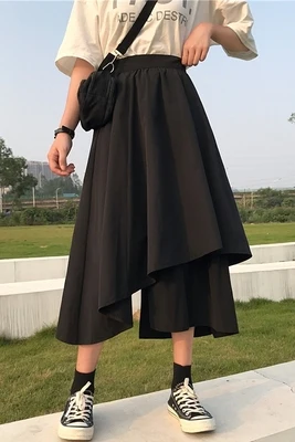 Двухслойная Асимметричная черная юбка длинная юбка-зонтик в стиле Ямамото для