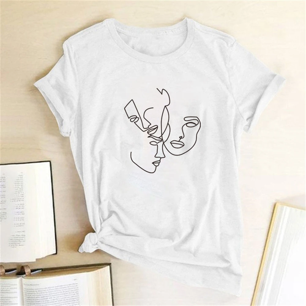 

Linear Human Faces Printed T-shirts Women Shirts Summer Tops for Women Ladies Graphic T Shirts Streetwear Camiseta Mujer Verano