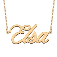 elsa name necklace for women stainless steel jewelry 18k gold plated nameplate pendant femme mother girlfriend gift