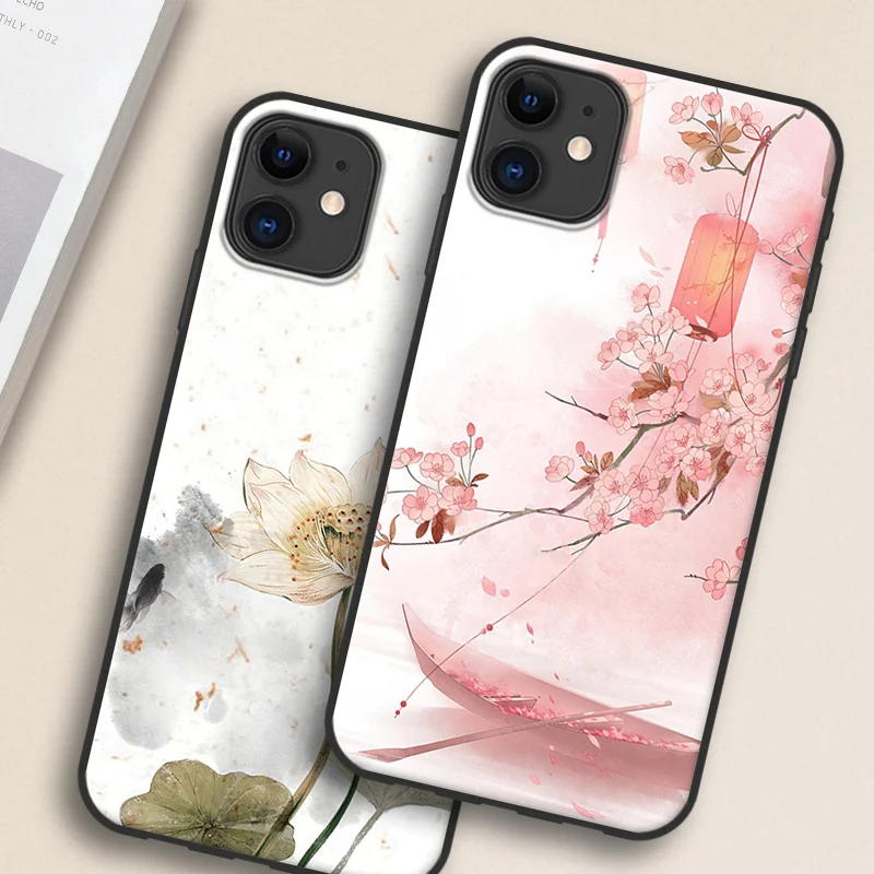 CAPAS для APPLE iPhone 11/11 Pro Max чехол мягкий силиконовый китайский стиль цветочный узор