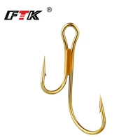 ftk 20pcs fishing hook high carbon steel knife edged predator salmon trout perch barbed golden double fishhooks with ringed