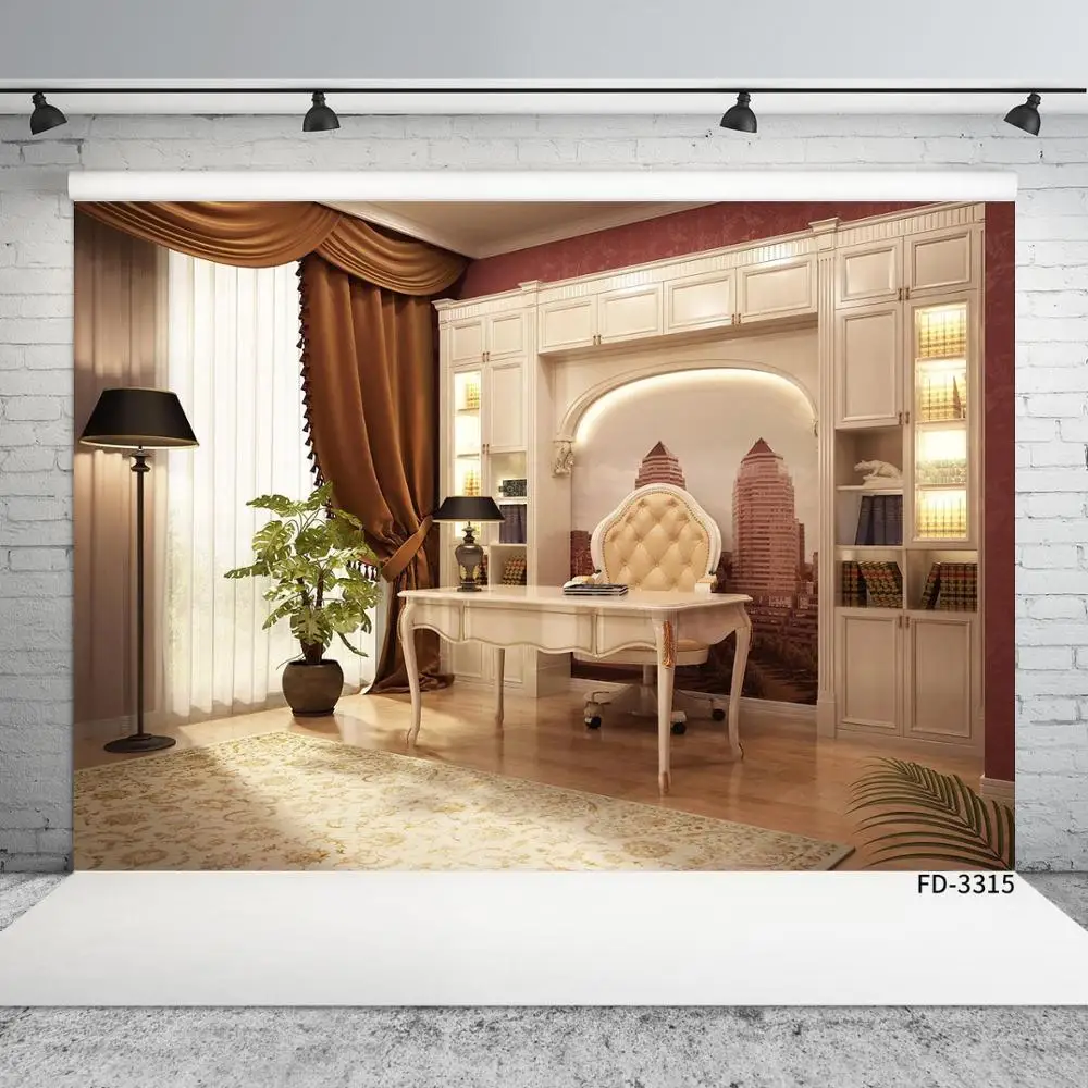 Фоновая декорация для детской фотосъемки в помещении с офисным столом