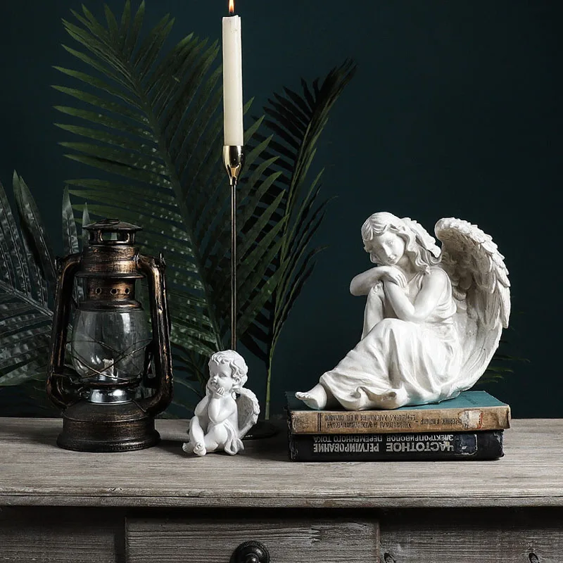 Nordic White Angel Sculpture Modern Happiness Girl Statue Craft Desk Decor Ornaments Home Decoration Living Room Wedding Gift | Дом и сад