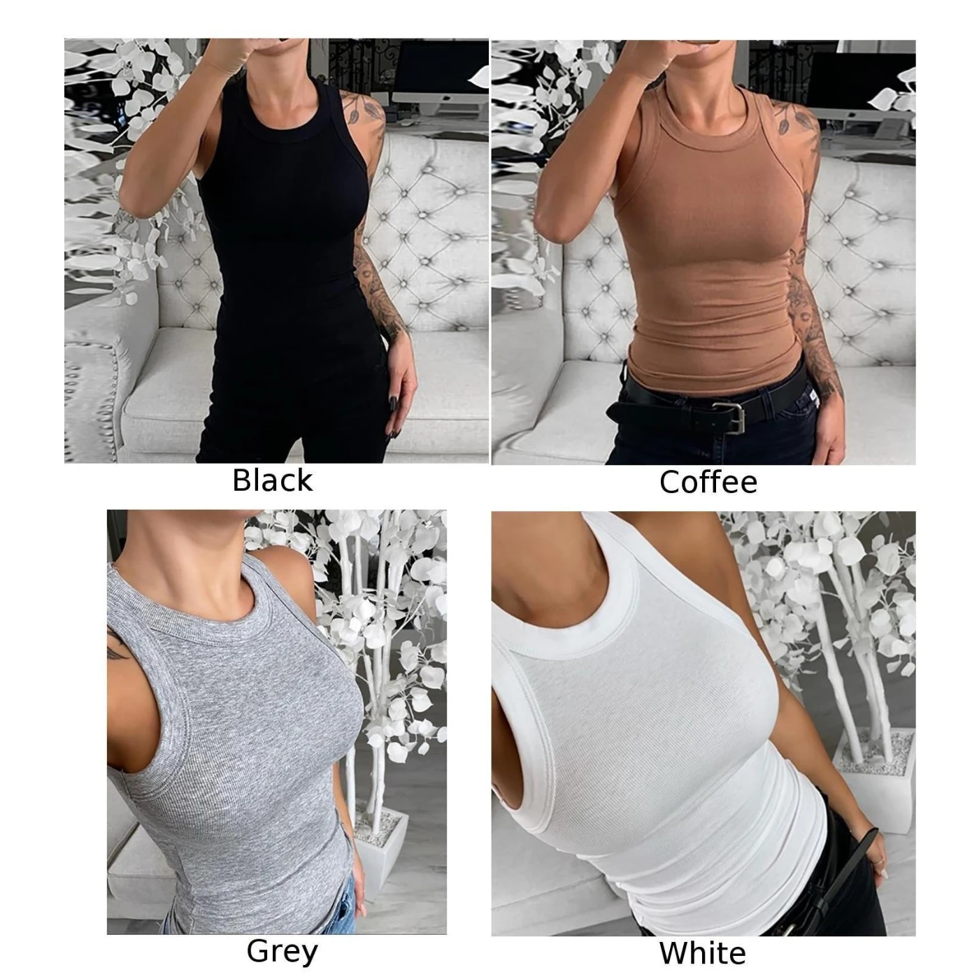 

Women's Tank Tops Clothes Summer Ladies New Casual Sleeveless Vest Top Slim Fit Tank Tops Solid Color Knitted Breathable Female