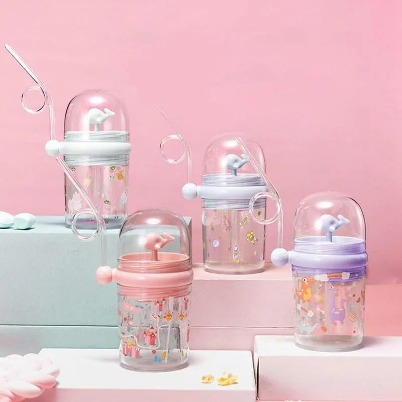 260ml Kids Child Cup With Straw Portable Leakproof Cartoon Feeding Bottles Whale Water Spray Drinking Cups Children Drinkware | Мать и