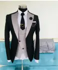 Костюм приталенный мужской, деловой костюм, черный смокинг для жениха, формальный свадебный костюм, пиджак, брючный жилет, 3 предмета
