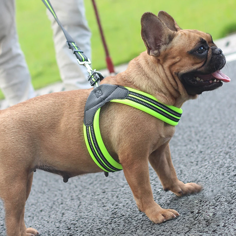 Reflective French Bulldog Pet Harness and Leash Set Cozy Mesh Dog Harnesses for Small Medium Dogs Pets Accessories smycz dla psa | Дом и сад