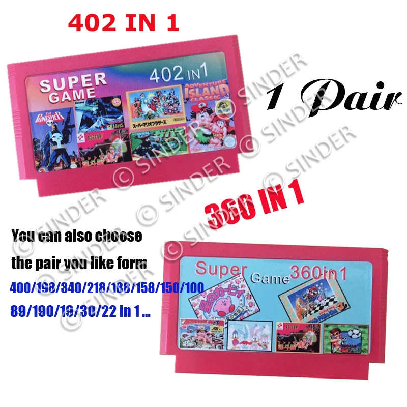 Горячая Распродажа 2 шт. игра коллекция 402 в 1 игровой картридж + 360 большая желтая