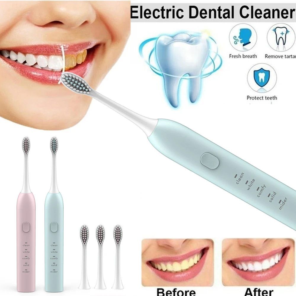 

Sonic Electric Toothbrushes for Adults Lovers Kids USB Rechargeable Whitening Toothbrush IPX7 Waterproof 3 Brush Head