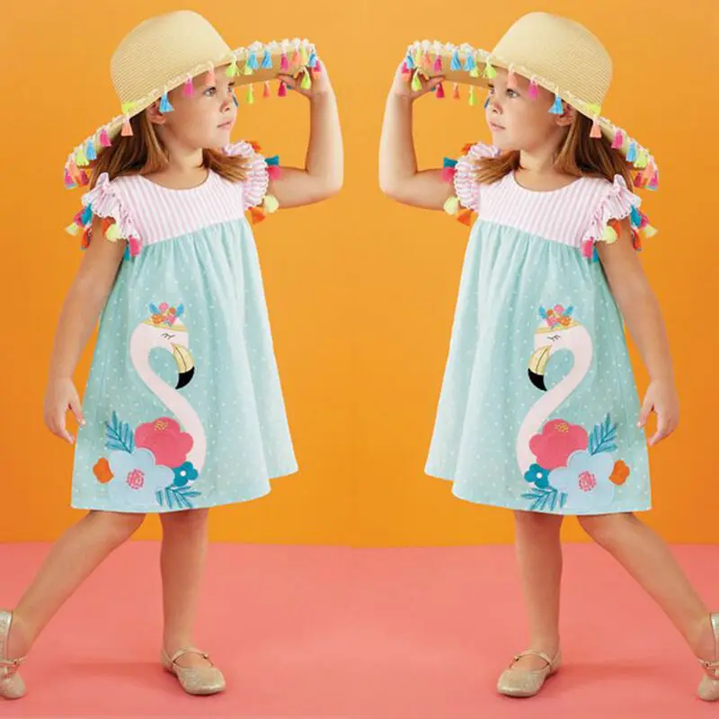 Casual Kids Baby Girls Summer Sleeveless Flamingo Princess Tutu Swing Dress Outfits Knee-Length Holiday | Детская одежда и обувь