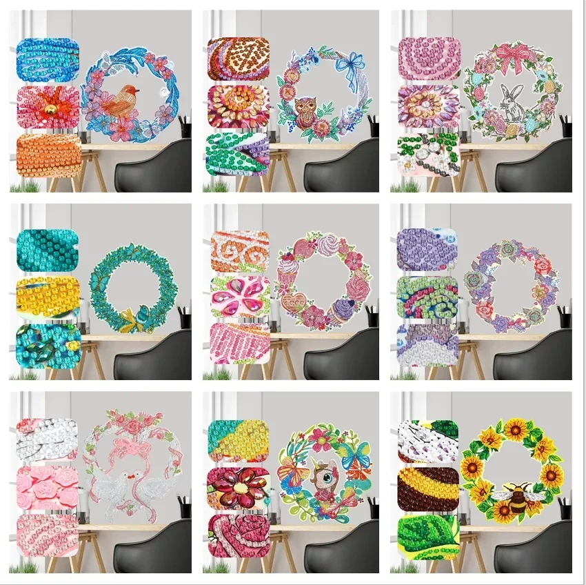 

DIY Diamond Painting Animal wreath flower 5D Special Shape Partial Drill Crystal Diamond Art Kits gift