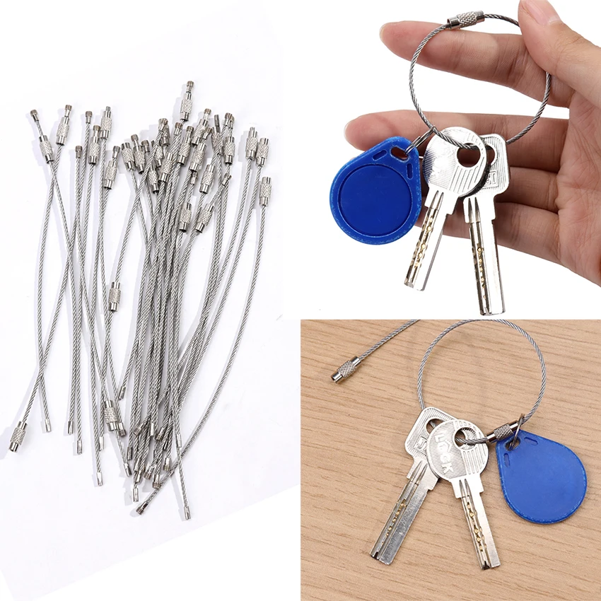 

10PCS Stainless Steel Wire Keychain Cable Rope Keyring Ring Ladies Men's Jewelry Keychain Hanging Pliers Tools
