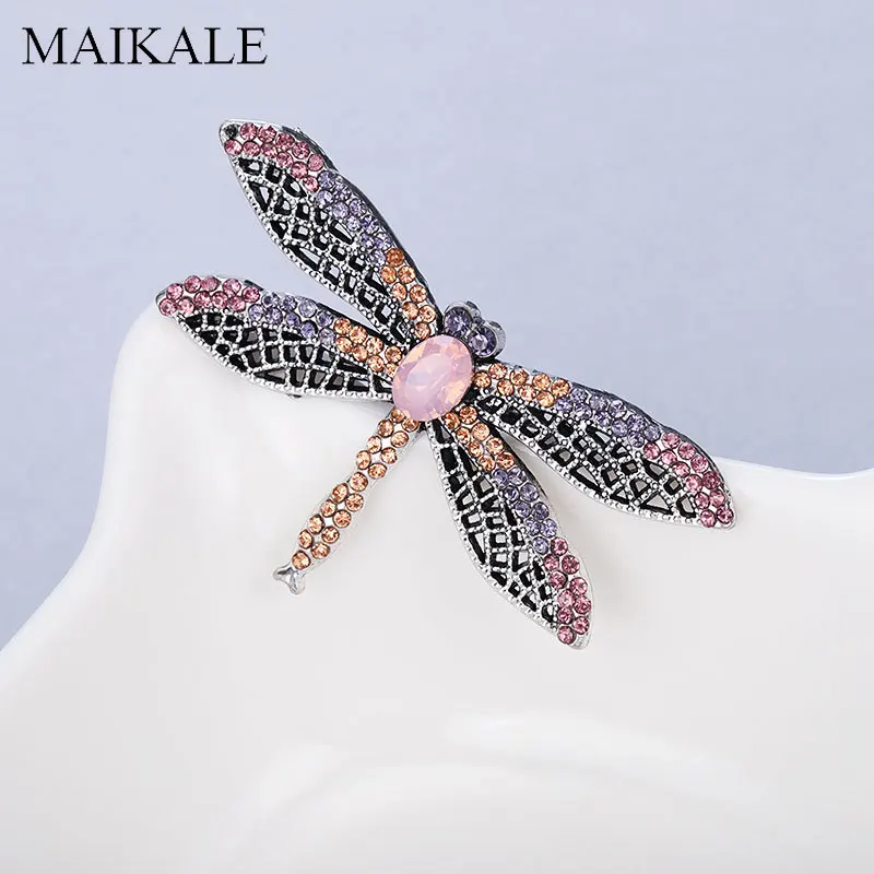 MAIKALE цинковый сплав цветная хрустальная стрекоза брошь булавки броши с