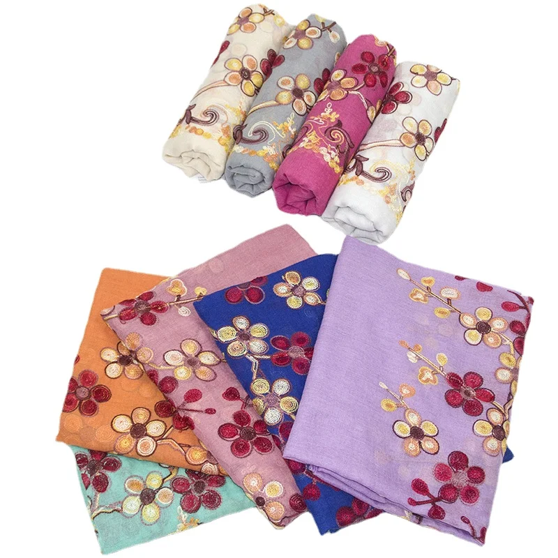 

Cotton Embroidery Women Beautiful Spring Scarf Muslim Hijab Lady Shawl Beath Towel Air Conditioning Towel