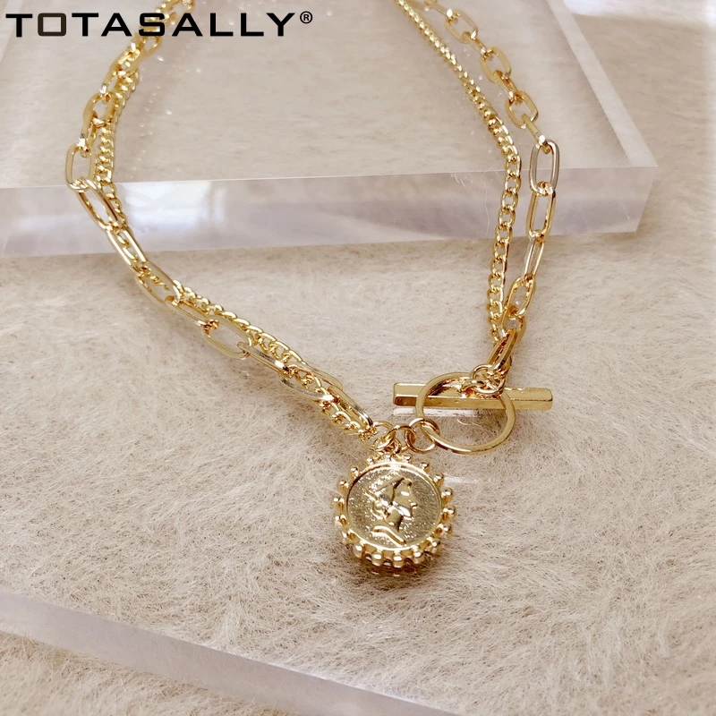 

TOTASALLY INS hot coin punk metal style double chains night club party show choker necklace for women dropship jewelries