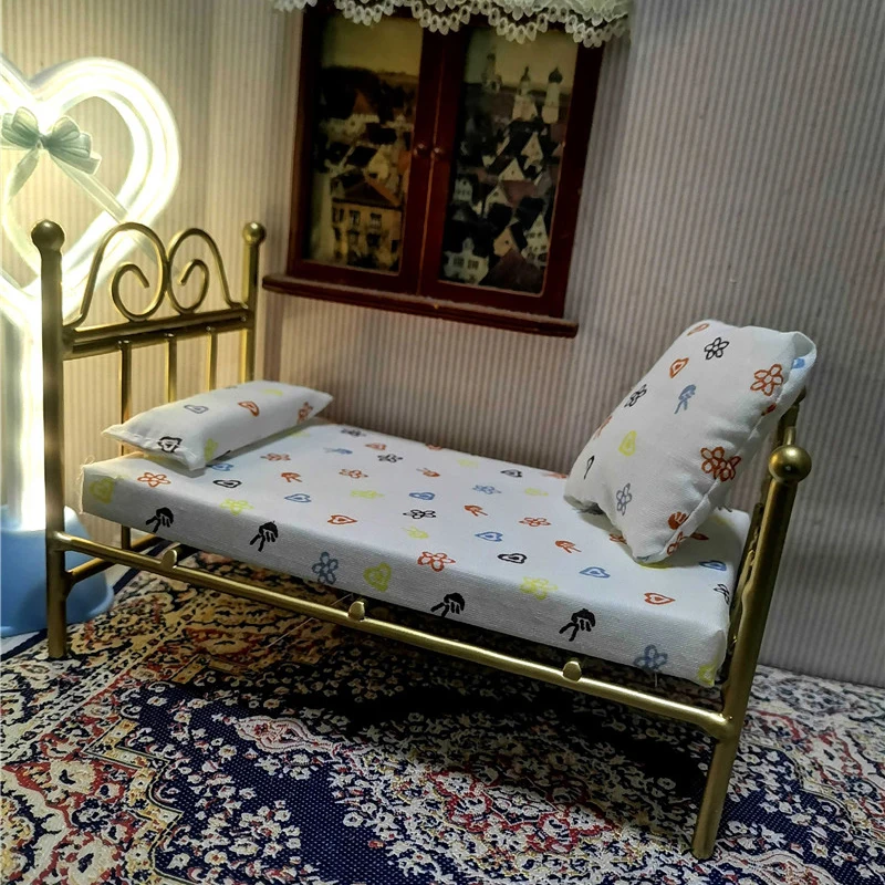 1:12 miniature bed for dolls Dollhouse Iron doll Furniture toy children simulation house role play toys collection gifts | Игрушки и