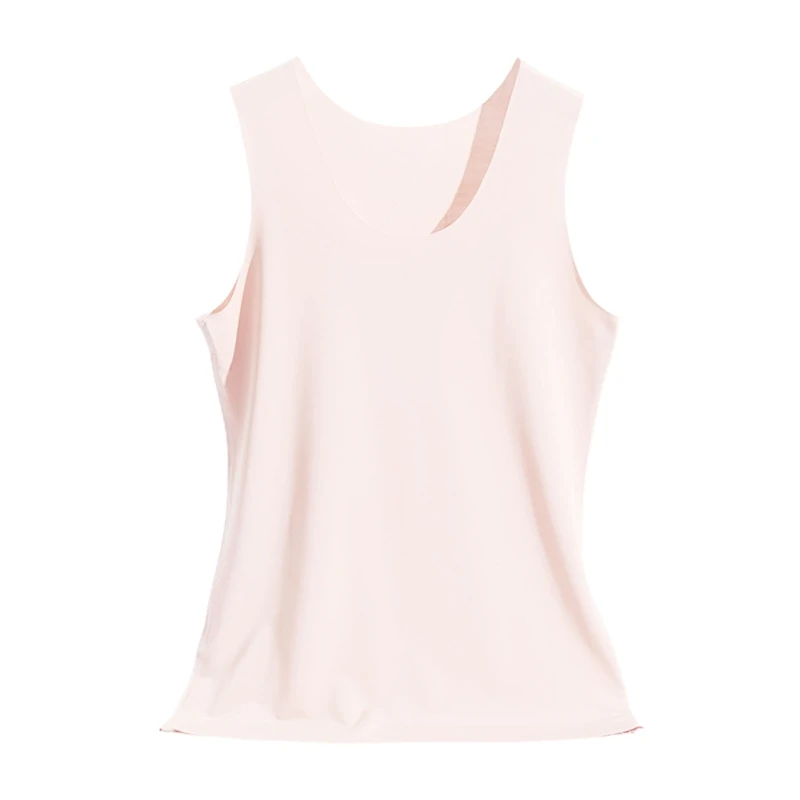

Womens Summer Seamless Tank Top Wide Shoulder Straps Ice Silk Traceless Slim Vest Solid Color U-Neck Basic Underwear