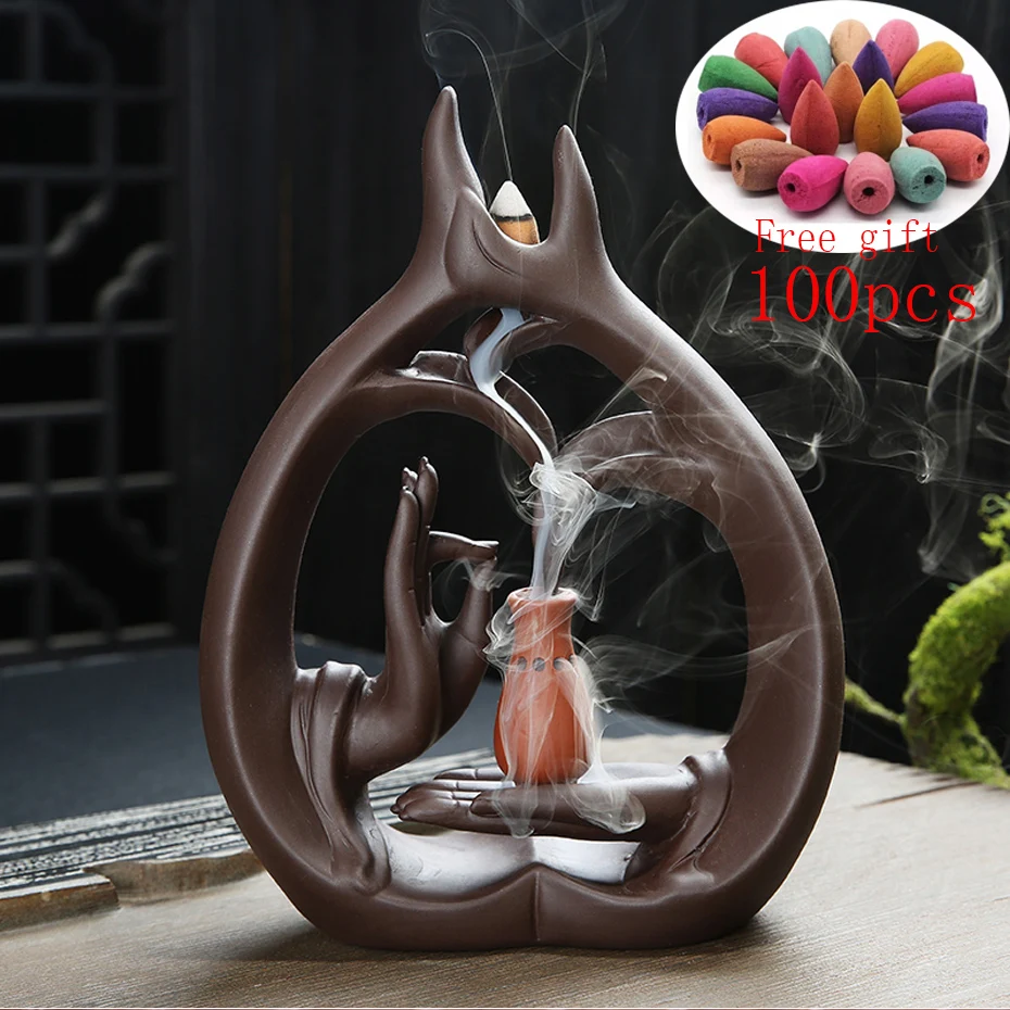 

New design Zen Ceramic Incense Holder Backflow Incense Burner Smoke Waterfall Censer Cerative Incense Sticks Holder Decoration