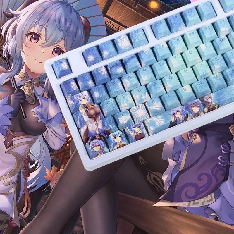 

Клавиатура Genshin Impact Ganyu Keybord PBT, игровой коврик с клавишами для косплея, механический тихий подарок, модные клавиши