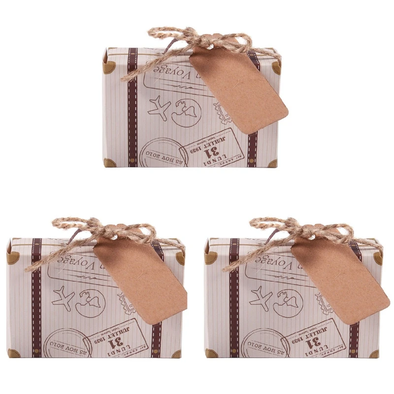 

150Pcs Mini Suitcase Favor Box Party Favor Candy Box, Vintage Kraft Paper with Tags and Rope for Wedding ​Decoration