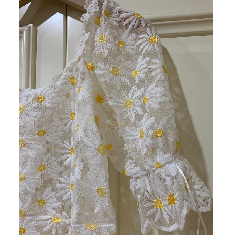 Летнее платье 2021 стиль Новинка В стиле ретро кружевная вышивка из двух частей