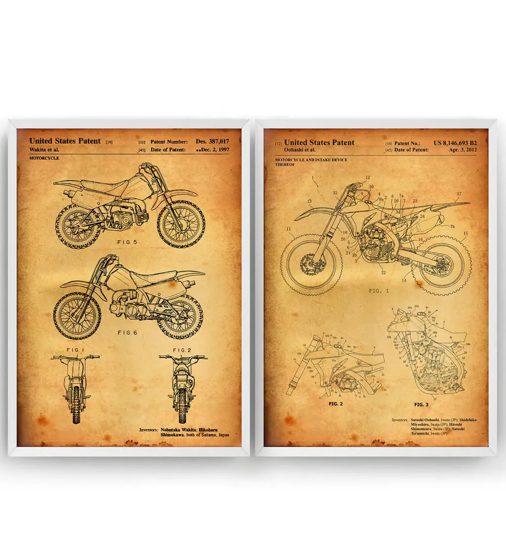 Винтажный набор из 2 патентов на Байк скремблер Мотокросс чертеж плакат картина