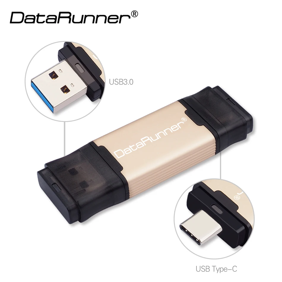 Золотой USB флеш-накопитель DataRunner type C, USB флешка, 3,0, 512 ГБ, 256 ГБ, 128 ГБ, 64 ГБ, 32 ГБ, внешний накопитель, флешка для type-C/PC - Цвет: Золотой