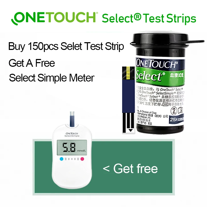 OneTouch Select Test Strips Glucometer kit FREE a Blood Sugar Glucose Meter  & Lancet Needles Medical diabetes glucometro