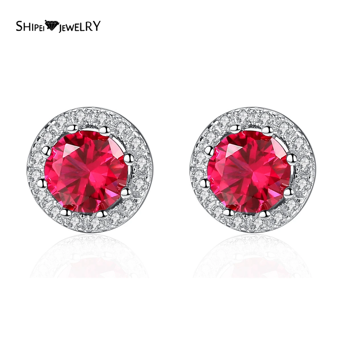

Shipei Vintage 925 Sterling Silver Round Cut Ruby Created Moissanite Gemstone Studs/Earrings Wedding Engagement Fine Jewelry