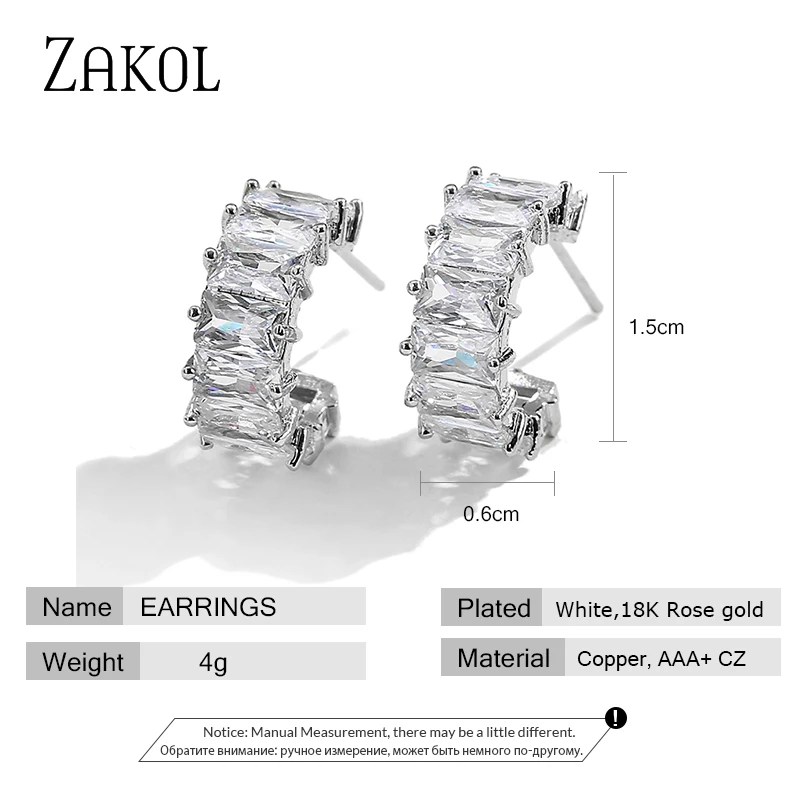 ZAKOL трендовые женские серьги гвоздики из мутильного багета с кубическим