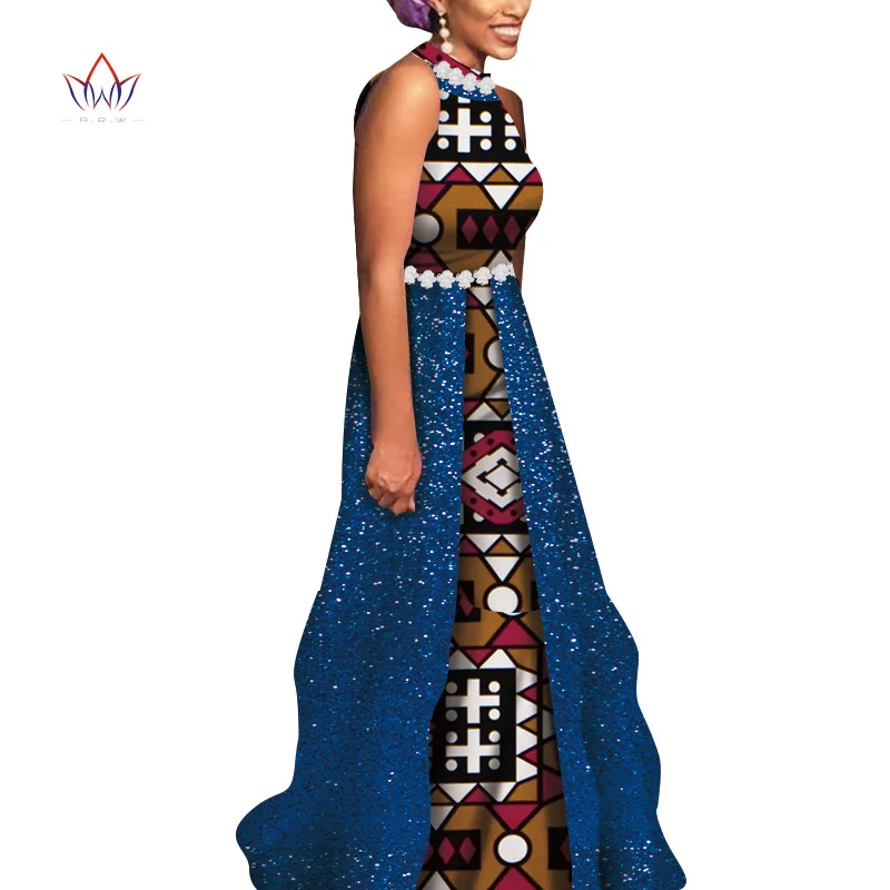 African Women Wedding Party Dress Bazin Riche African Clothing Sleeveless Print Long Dress Bridesmaid Dress Engagement WY6785