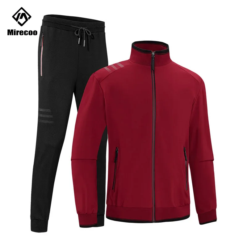 Mirecoo Running Suit Men Winter Solid Color Track Casual Fashion Jogging Mens Elasticity Plus Size Autumn Jacket+Pants | Мужская одежда