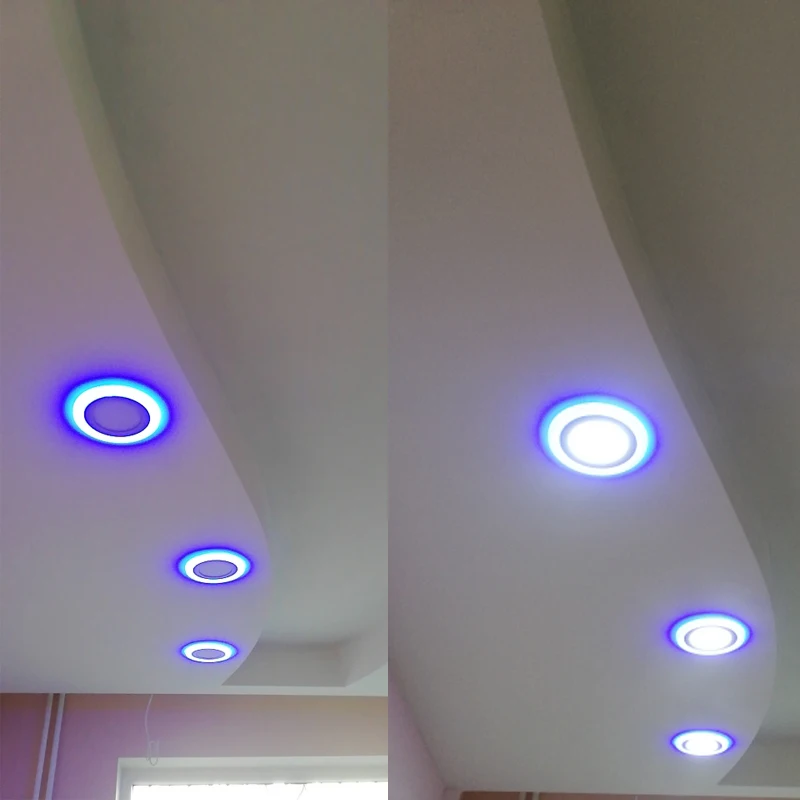 Cuadrado redondo Led empotrada en el techo luz del Panel Painel lámpara decoración del hogar 6W 9W 16W 24W Panel Led Downlight blanco + azul de Color RGB